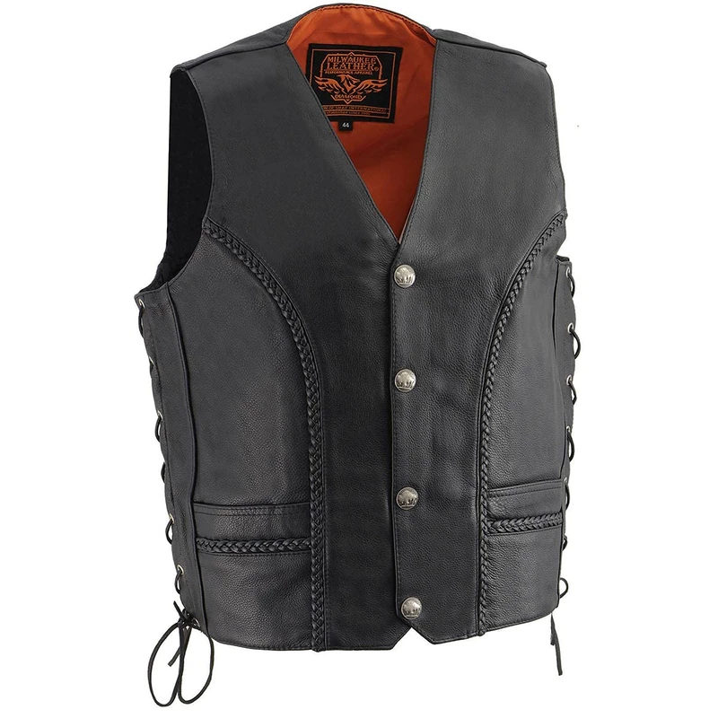 Milwaukee Men's Braided Side Lace Leather Vest (Black, Size 48)
