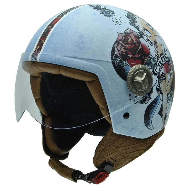 NZI 490020G554 Vintage II Cutie Open Face Motorcycle Helmet, Betty Boop Illustration, XL