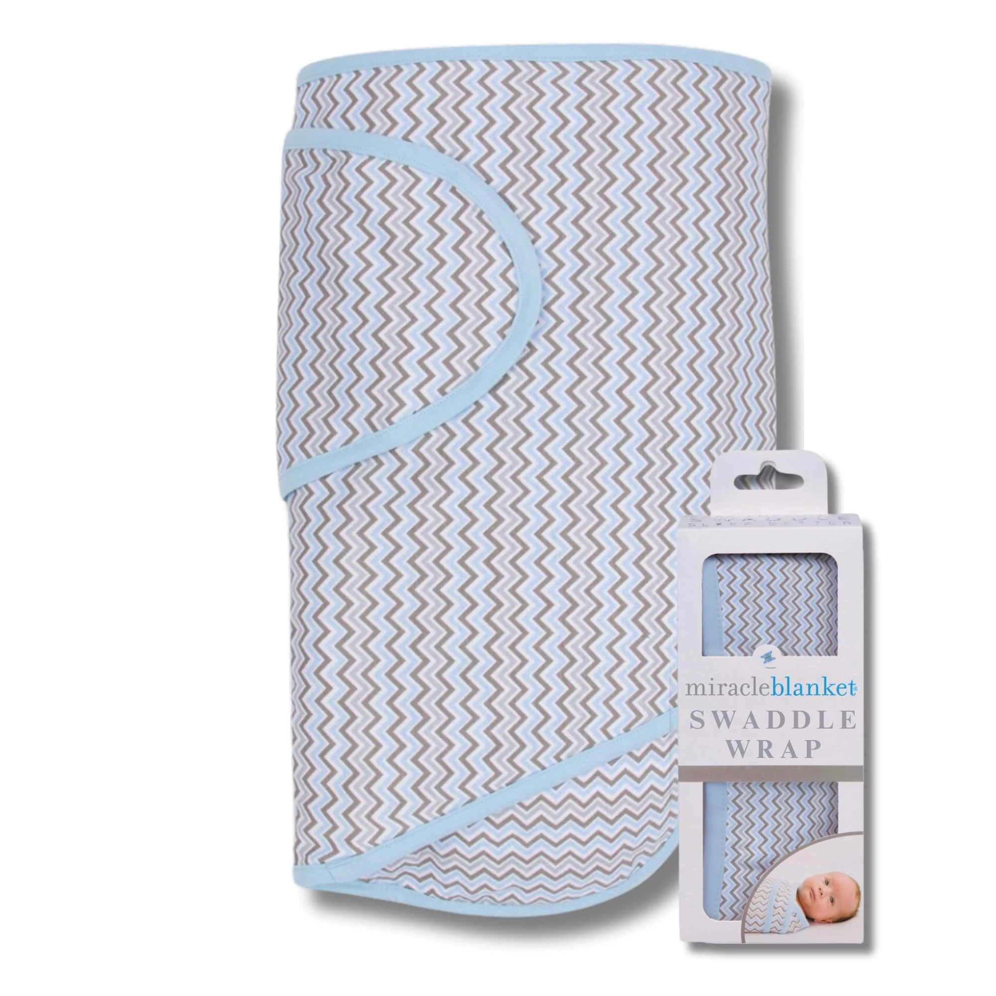 Miracle Blanket Baby Sleep Wearable Swaddle Wrap for Newborn Infant Boy or Girl 0-3 Months, Blue & Gray Chevron