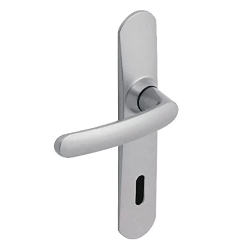 Vachette Slim Door Handle Set on Large Plate - Cane Spout Version - Distance 195 mm - Easy Installation System - Durable Zamak - Satin Chrome Finish