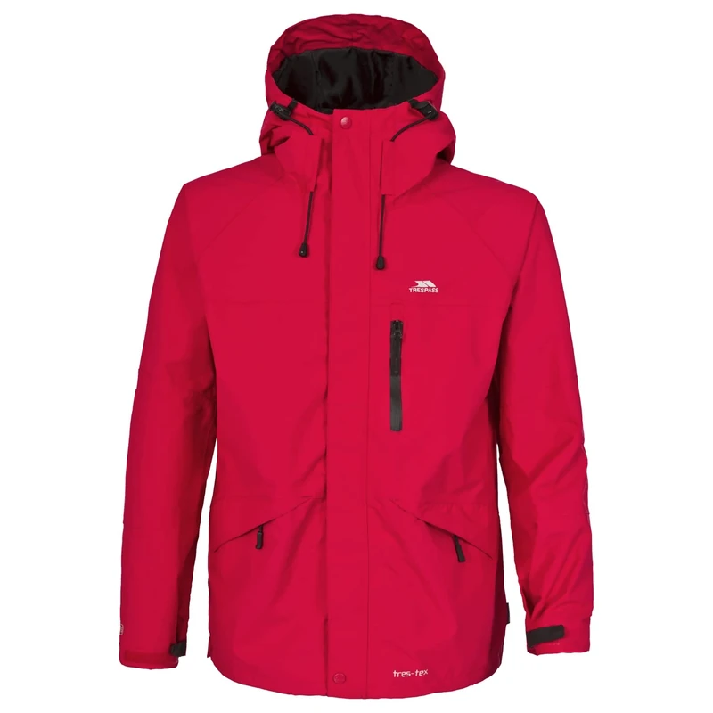 Trespass Mens Jacket Corvo - Waterproof, Windproof, Hooded, Taped Seams, Flat Cuffs, Inner Pockets, Mesh Lining, 3 Pockets, Drawcord Hem, Adjustable Hood