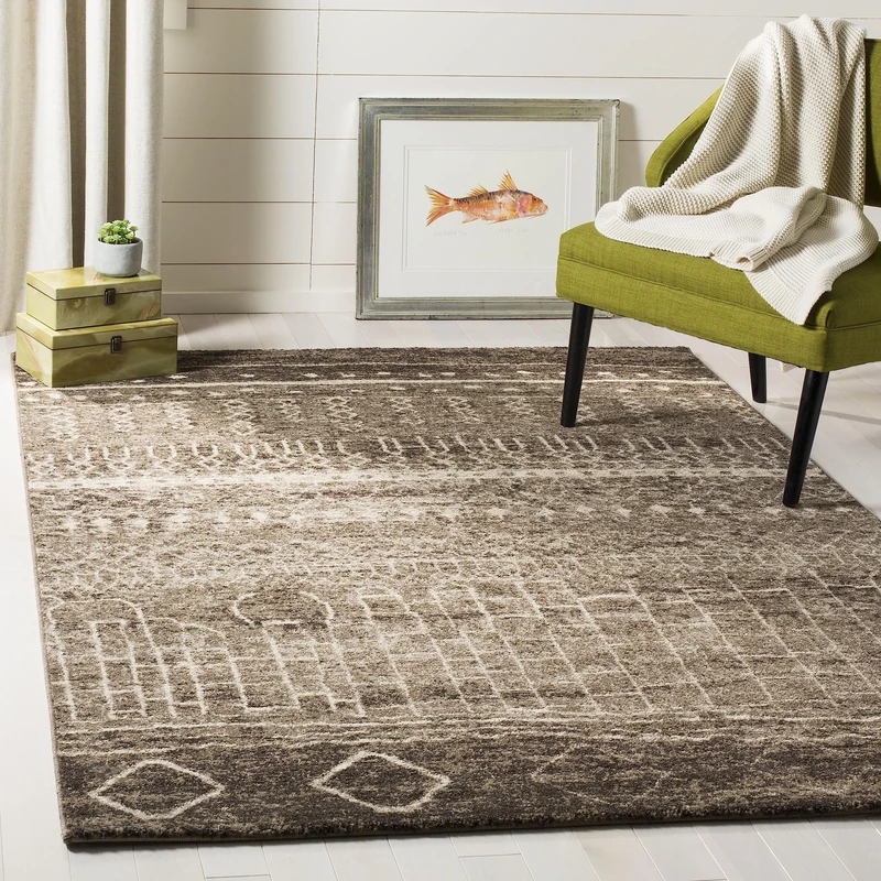 SAFAVIEH Tribal Rug for Living Room, Dining Room, Bedroom - Tunisia Collection, Short Pile, in Brown, 122 X 183 cm