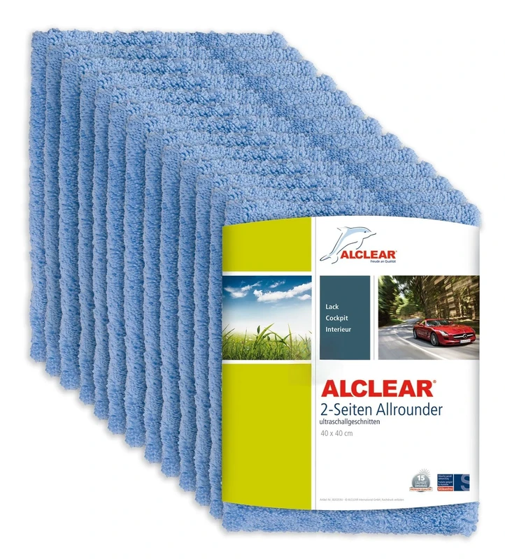ALCLEAR Polishing Cloths 2-Sided Allrounder for Car, Motorcycle & Polishing Machine, Detailing Microfibre Polishing Cloth Set, Set of 20, Absorbent 40 x 40 cm, Blue