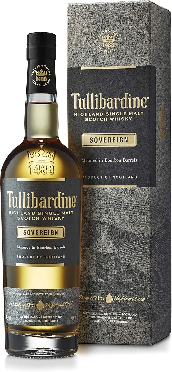 Tullibardine Sovereign | Highland Single Malt Scotch Whisky | 70cl | 43% ABV | Well Balanced & Approachable Whisky | Hints of Vanilla, Toffee & Creamy Chocolate | Scotch Whisky With Gift Box