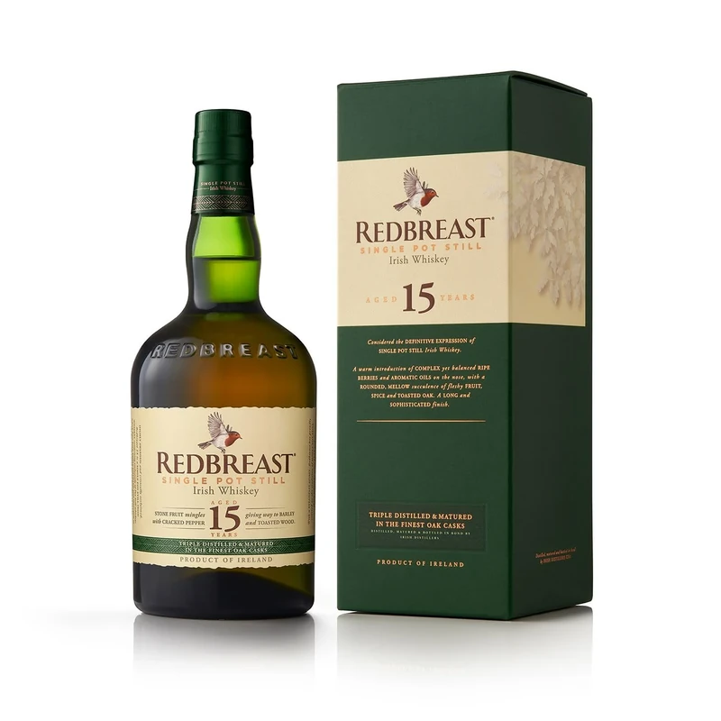 Redbreast 15 Year Old Single Pot Still Irish Whiskey with Gift Box, 70cl, 46% ABV – Rich Sherry & Bourbon Oak Maturation, Dried Fruit & Spice, Long Smooth Finish, Gold Winning Irish Whiskey