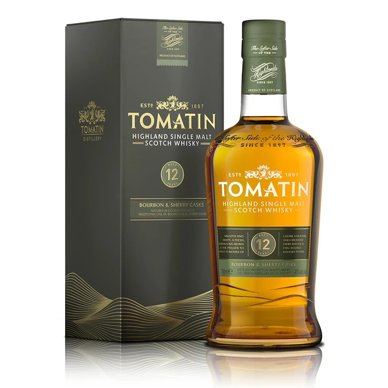 Tomatin 12 Year Old Highland Single Malt Scotch Whisky 43% alcohol/vol 70cl Glass Bottle in Gift Box