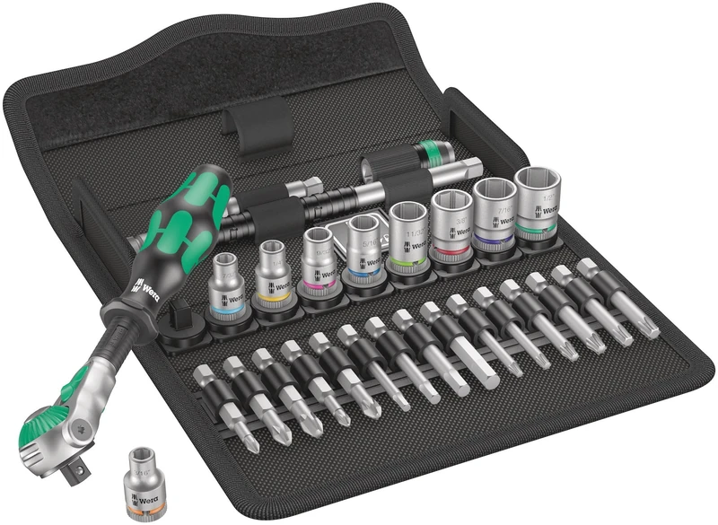 Wera 8100 SA 9 Zyklop Speed Multi-function Ratchet, Socket & Bit Set, 1/4" Drive, Imperial, 28pc, 05004019001, Silver