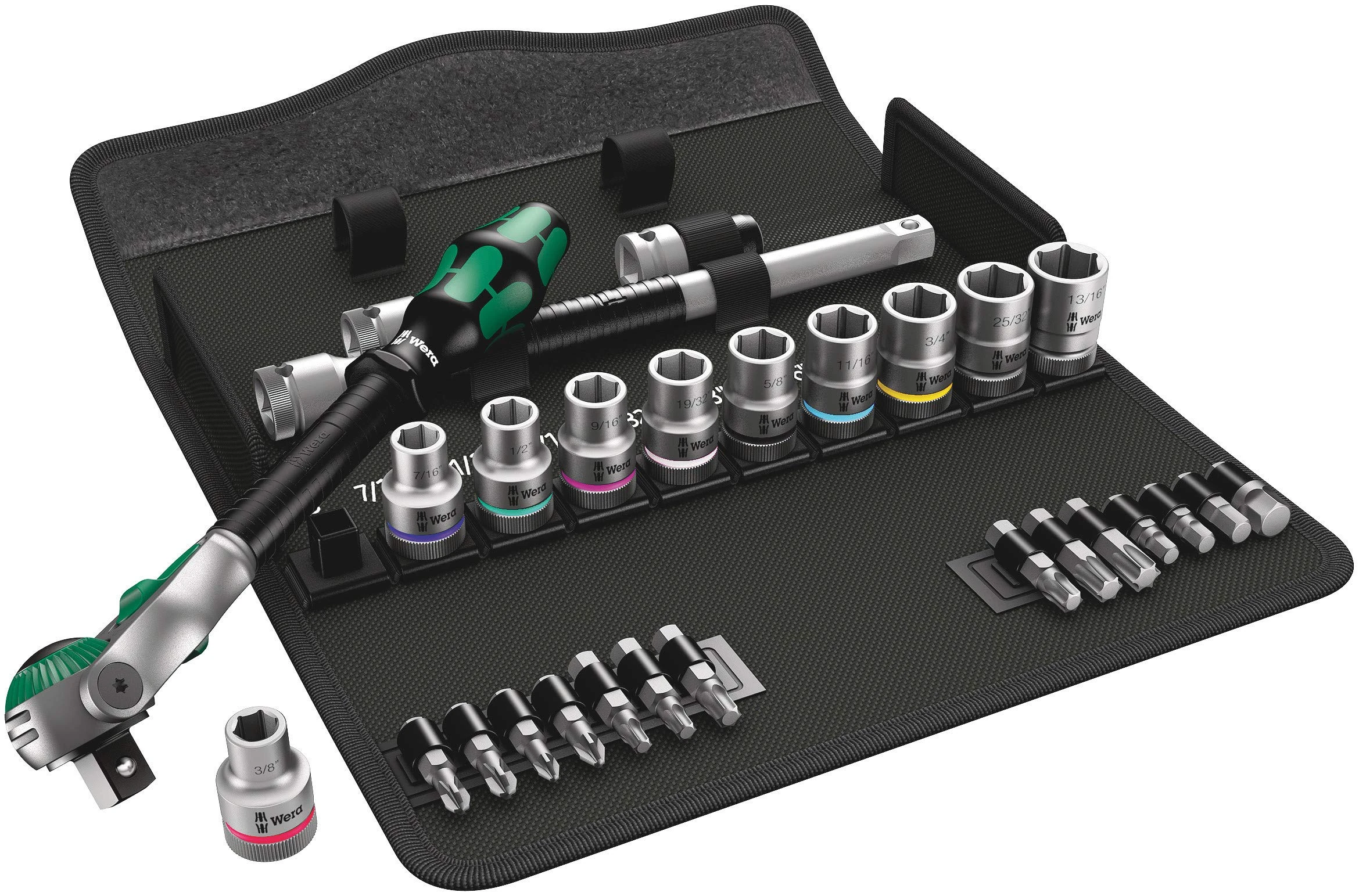Wera 8100 SC 9 Zyklop Speed Multi-function Ratchet, Socket & Bit Set, 1/2" Drive, Imperial, 28pc, 05004079001