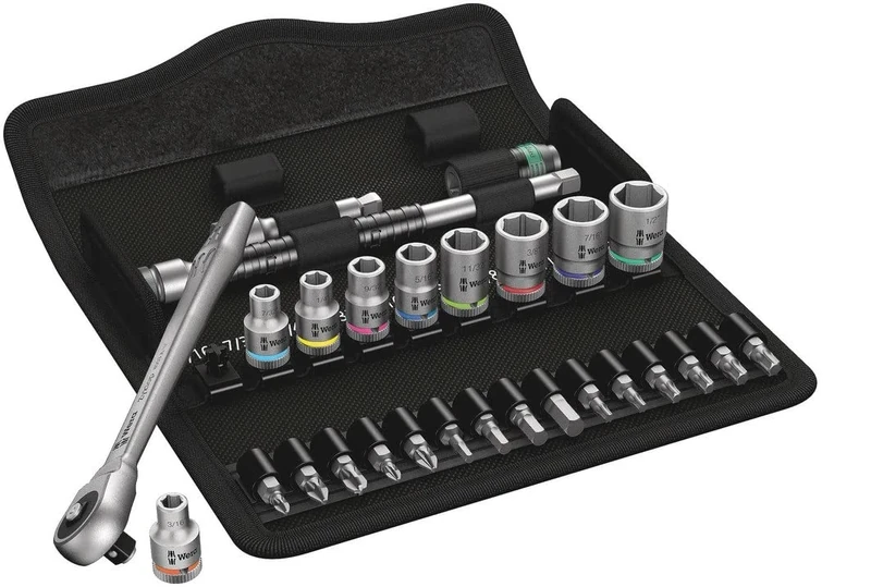 Wera 05004020001 8100 SA 10 Zyklop Metal Ratchet Set with push-through square, 1/4" drive, imperial , 28 pieces