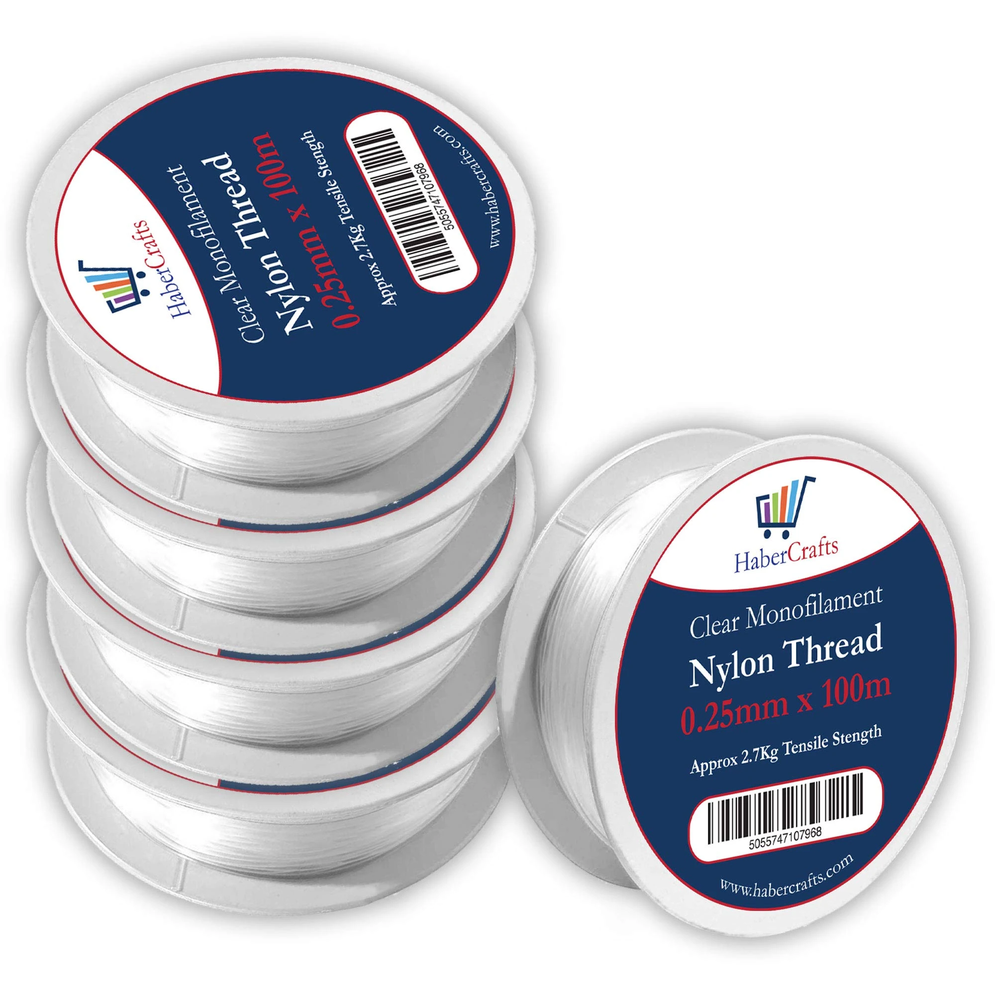 0.25mm Clear Nylon Thread Invisible String Non Stretch Clear Fishing Wire Transparent Plastic Sewing Thread For Hanging Decorations Craft Party Balloon Arch Beading & Jewellery Making - Approx Tensile Strength 2.7kg (0.25mm x 100m - 5 Spools)