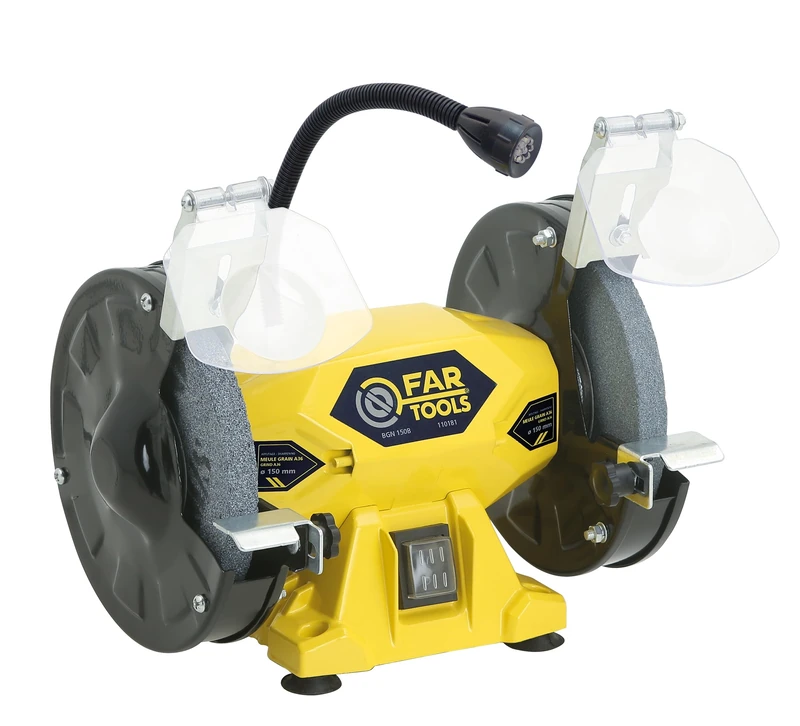 Fartools 150W Grinding Wheel Diameter 150 mm (Grit A36 & A60), LED Lamp, Rotation Speed 2950 RPM, 2 Polycarbonate Screens