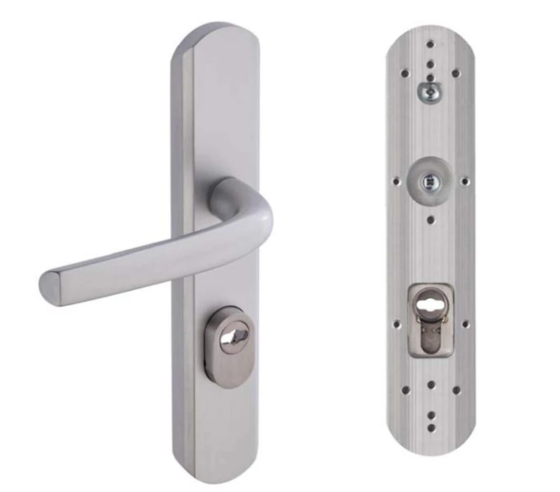 Vachette Sécumax Up Set of Door Handle on Plate Key Version I Hole Spacing 195 mm Easy Installation Aluminium Stainless Steel Cylinder Protector Adjustable 5 mm Silver Anodised