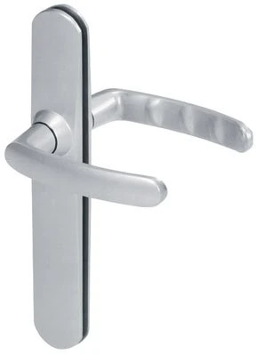Vachette Slim Door Handle Set on Large Plate - Locking Version for Bathroom, Toilet - Distance 195 mm - Easy Installation System - Durable Zamak - Satin Chrome Finish