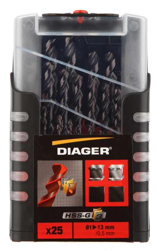 Diager HSS G3 Drill Bit TialN 25pcs Heat Resistant Longer Life Diameter 1-13mm/0.5mm