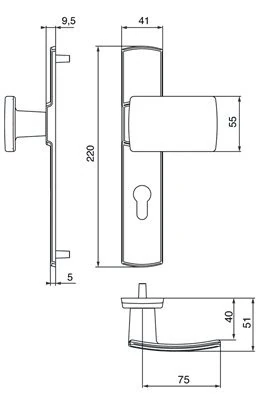 Vachette MUZE Door Handle Set on Plate Key I Version for Landing Doors, Hole Spacing 195 mm - Easy to Install - Zamak - Invisible External Screws - Platinum Finish