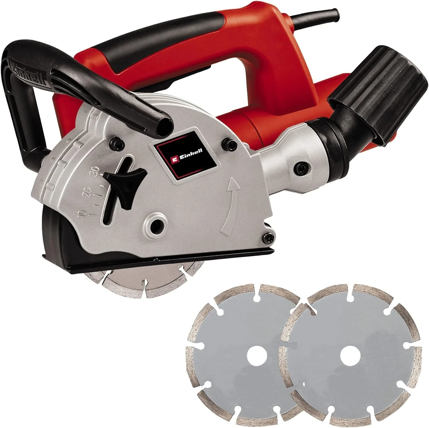 Einhell TC-MA 1300 Wall Chaser With Dust Extractor | 1320W, 9000 RPM Idle Speed, 26mm Maximum Groove Cutting Width, 30mm Channel Depth | Includes 2x 125mm Cutting Discs