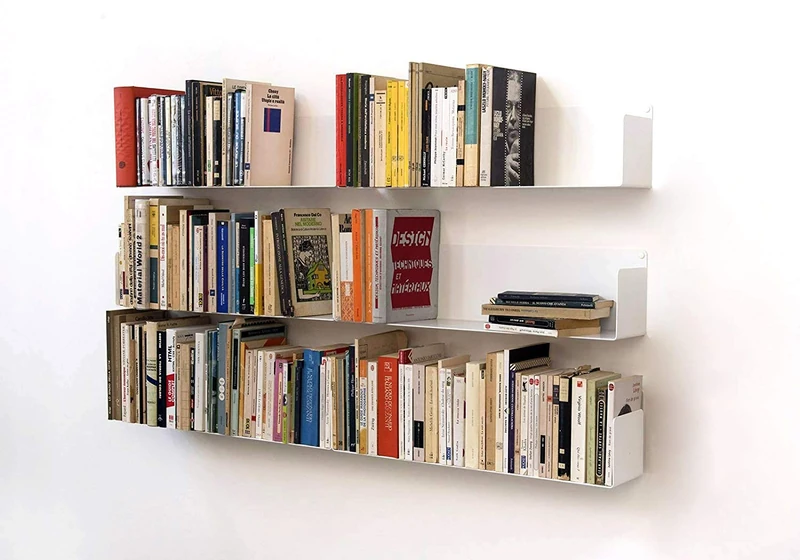 TEEbooks Floating Shelves - Set of 6 shelves - Steel - White - 60 x 15 x 15 cm - For Books, Cds, Dvds