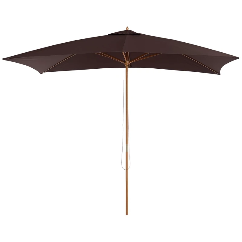 Outsunny 2 x 3m Wooden Garden Parasol Umbrella Outdoor Sun Shade Canopy, Table Market Umbrella with Vent, 38 mm Pole, Rope Pulley Mechanism, Dark Coffee