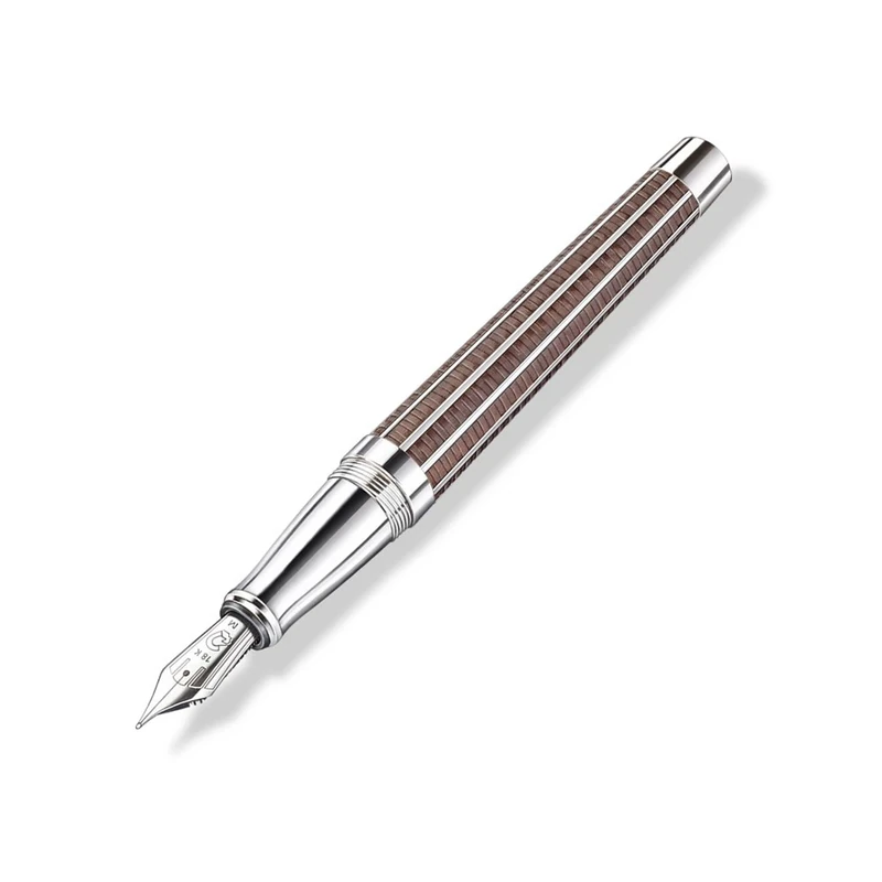 J.S. Staedtler 9PT120M Princeps Fountain Pen - European Black Walnut Wood, 18kt. White Gold Nib, Platinum Plated