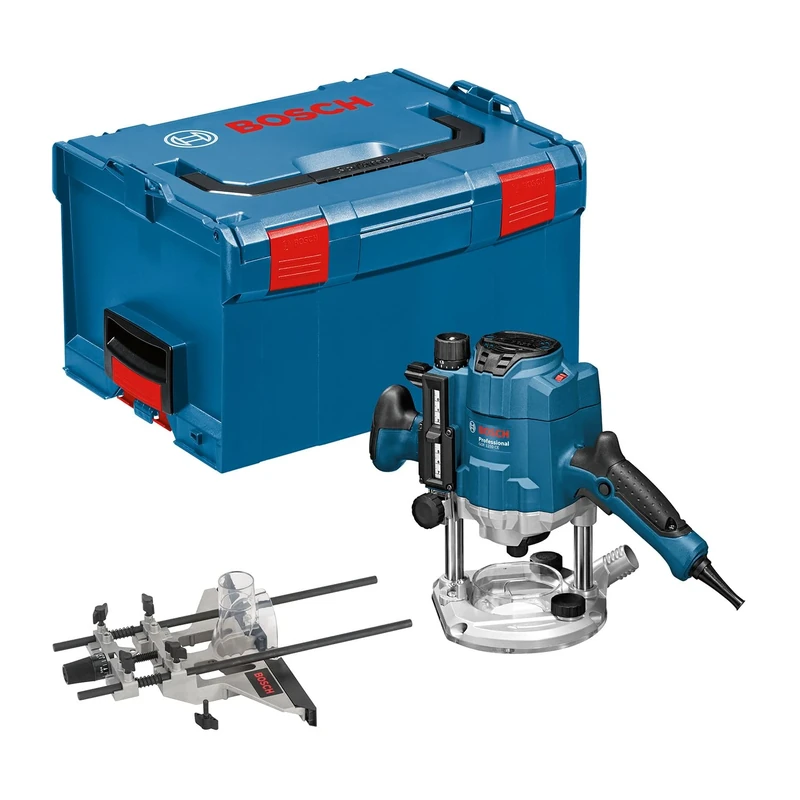 Bosch Professional GOF 1250 CE router (19 mm open-ended spanner, parallel guide with fine adjustment, template guide adapter, collet, L-BOXX 238)