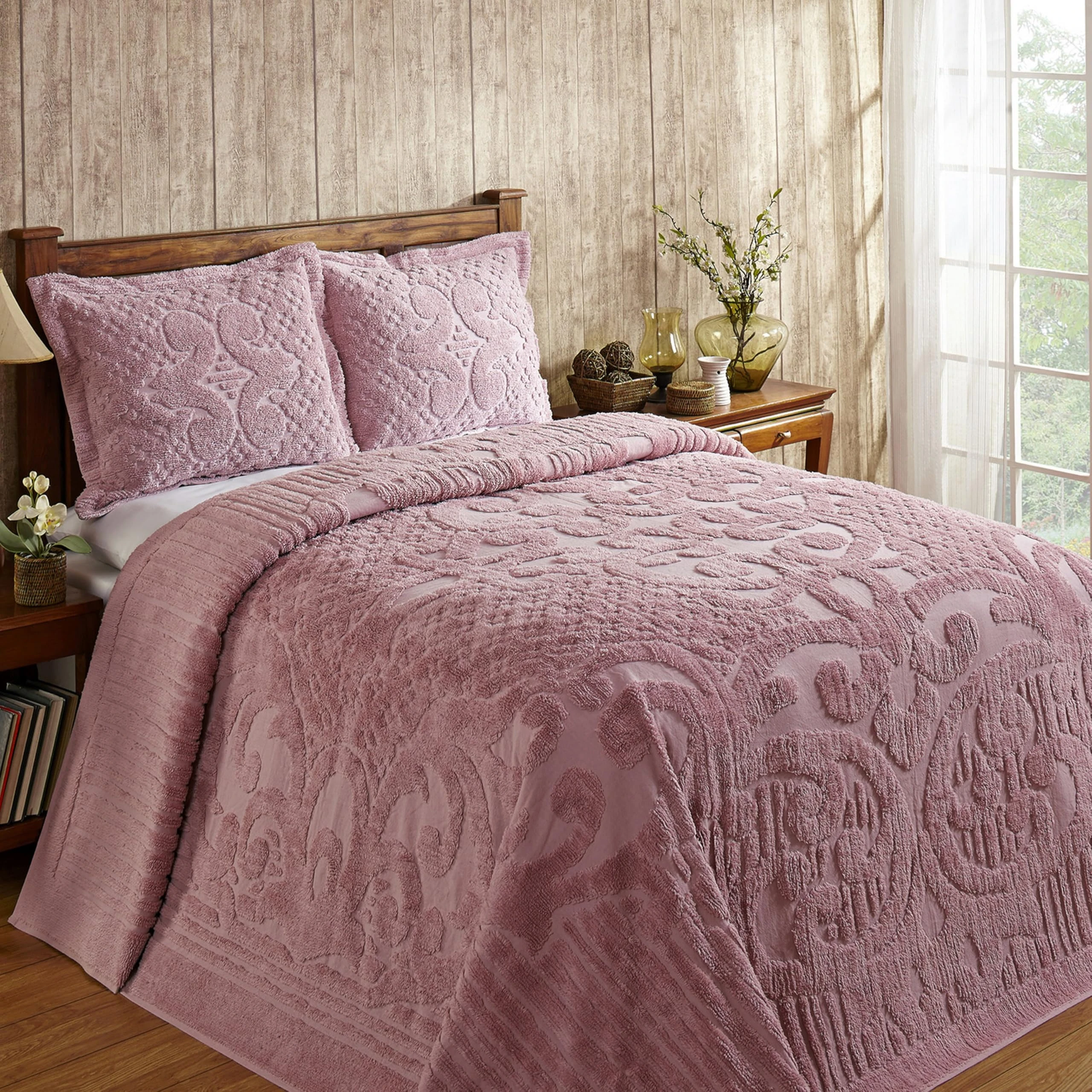 Better Trends Chenille Bedspreads Queen Size, Pink 100% Cotton Chenille Medallion Design Tufted Bedding Coverlet Soft Lightweight, 102"x110" 1 Pieces Ashton Collection