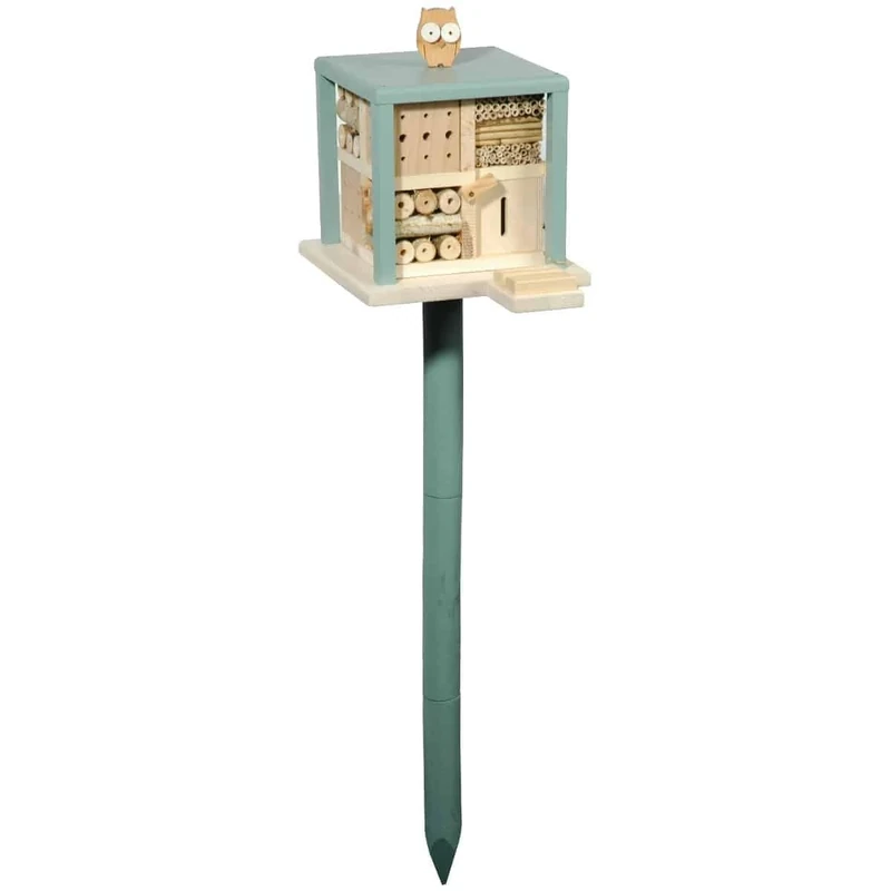 Luxus-Insektenhotels 22639e Cube-Shaped Bee Hotel Friendly Owl Design with Stands, Insect Hotel Bar and Recipe Book with Photo/Video App Function [German Language]