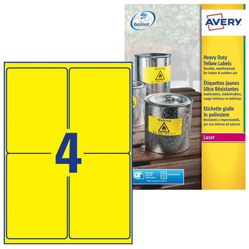 Avery Italy L6 Labels in Polyester 99.1 x 139 Yellow