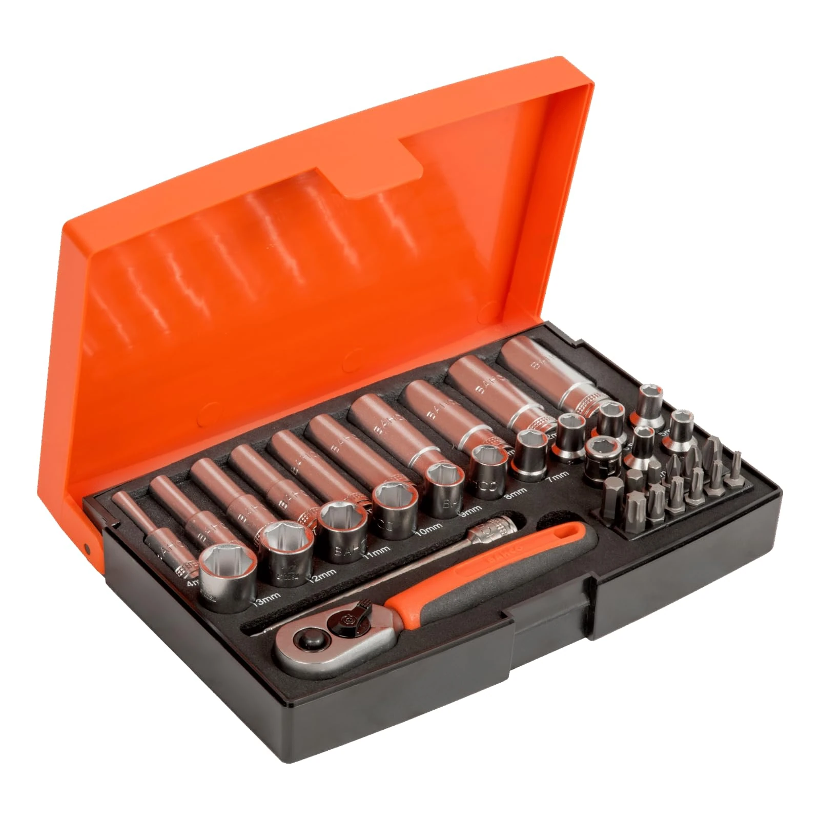 Bahco SL25L Socket & Mechanical Set, Metric ,Black/Red,1/4" Dynamic Drive, 37 Pieces