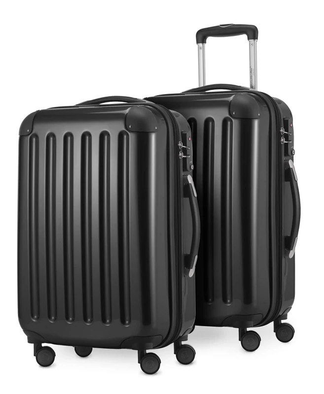 HAUPTSTADTKOFFER® · Two-Piece Hard-Side suitcases Set high Gloss · 2 x Cabin Luggage 45 Liter (55 x 35 x 20 cm) · TSA Combination Lock (Black)