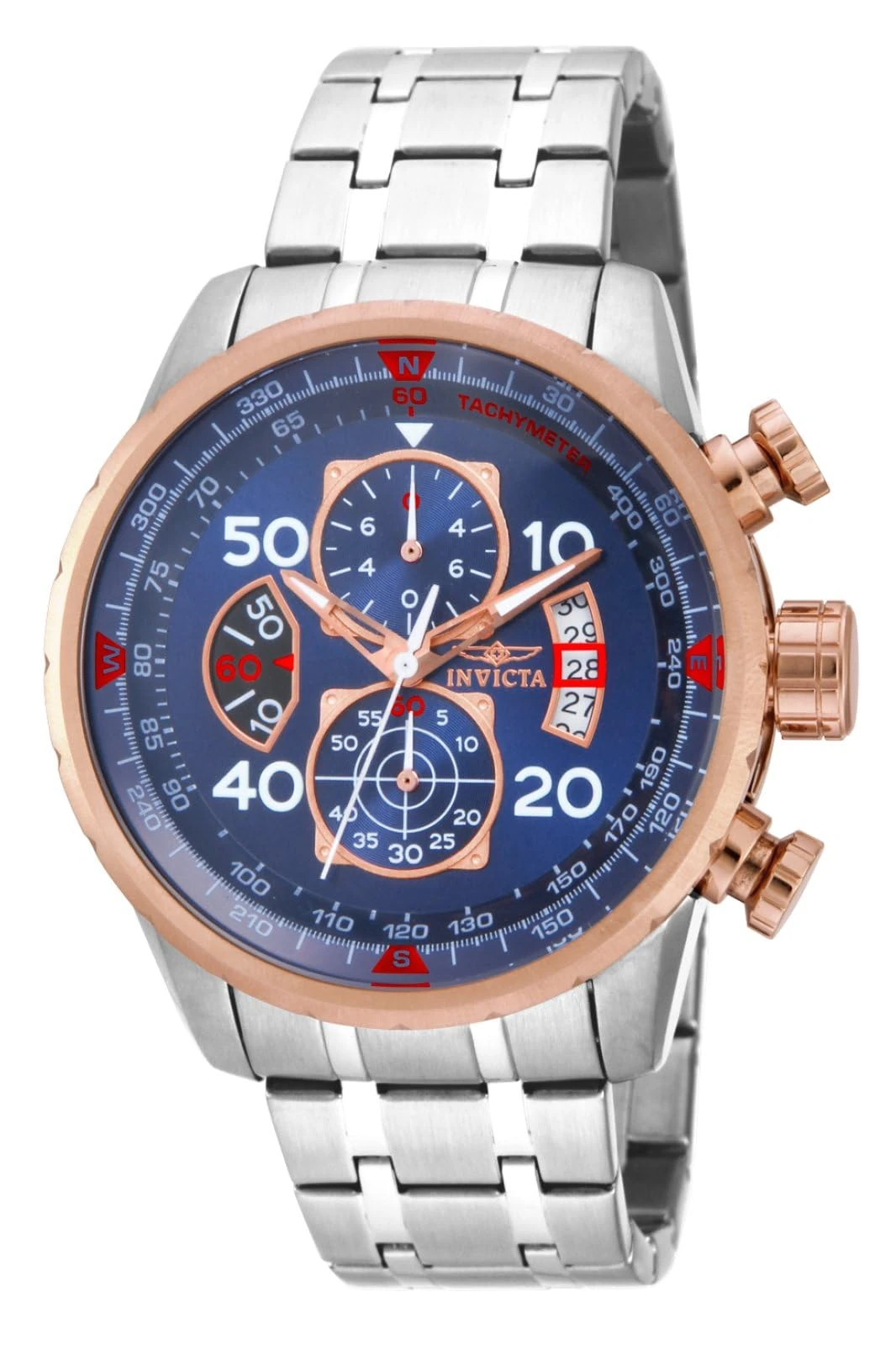 Invicta Aviator 17203 Men's Watch - Waterproof - Analogue - Quartz Movement - stainless steel with blue dial - 47mm