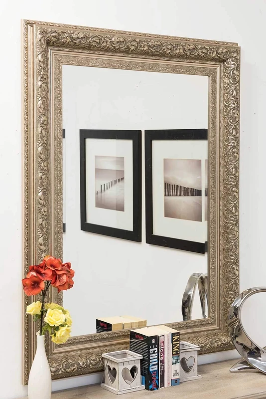 MirrorOutlet 3ft10 x 2ft10 V Large Antique Style Silver Wall Mirror Handmade Rectangle Resin,ARQ811S4