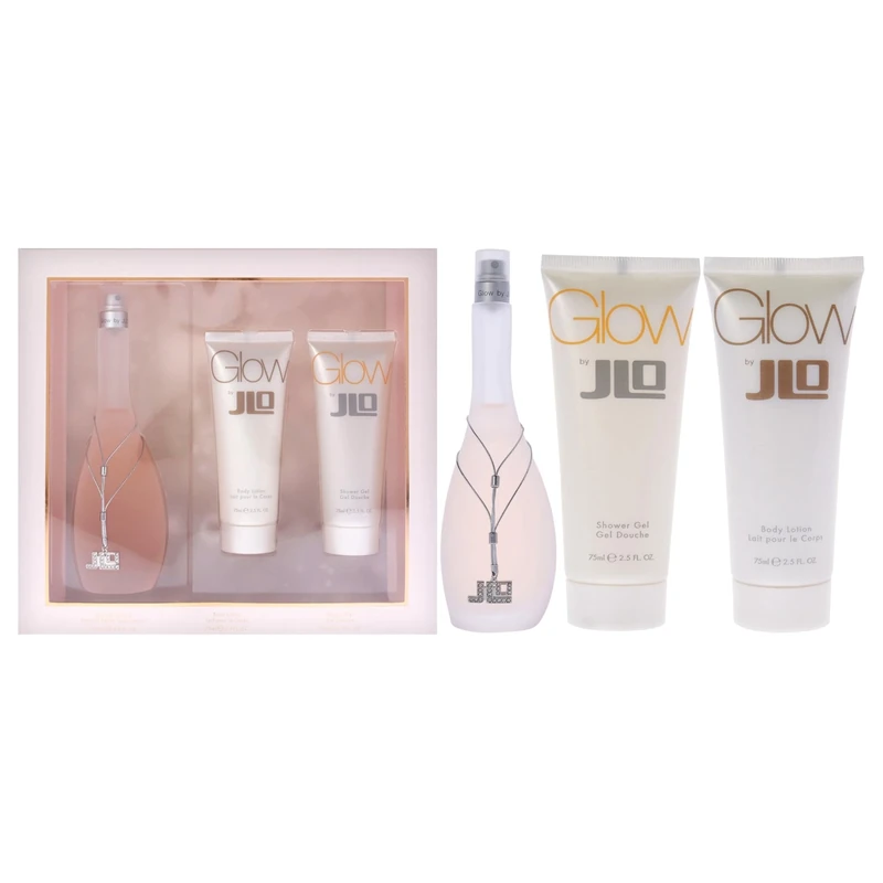 Jennifer Lopez Glow EDT Spray, Body Lotion and Shower Gel, 3.3 oz/2.5 oz/2.5 oz