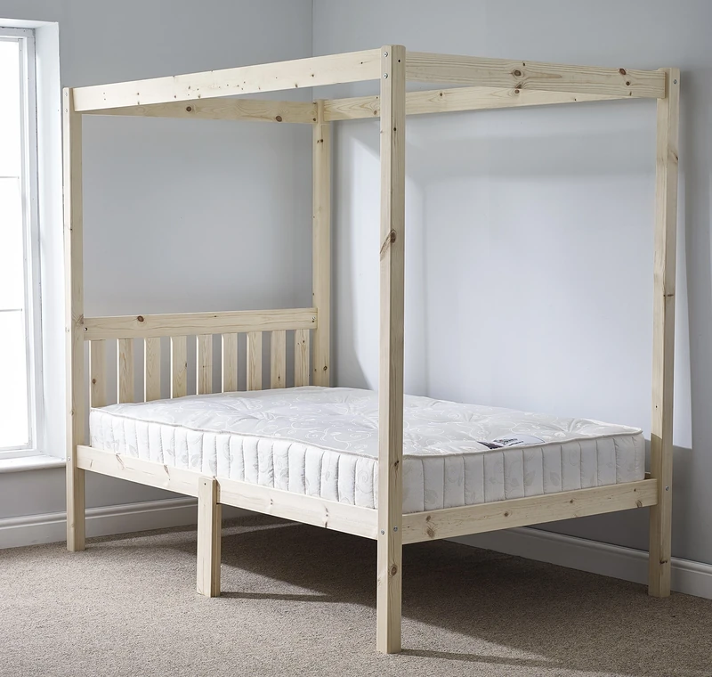 STRICTLY BEDS&BUNKS Quattro Four Poster Bed Frame with Sprung Mattresses (20cm), 5ft Kingsize