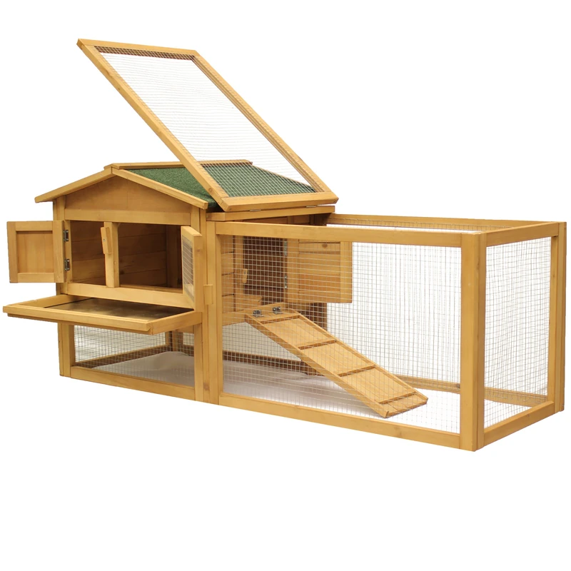 MOOL Easy Clean Double Decker Wooden Rabbit/Guinea Pig Hutch with Play Area, 156 x 58 x 68.2 cm