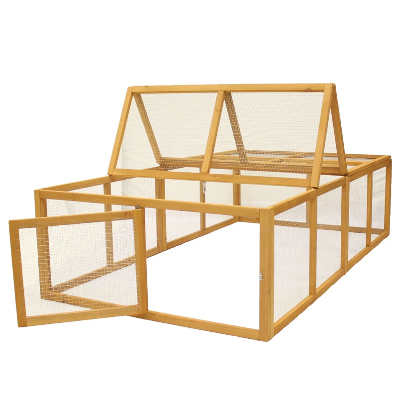 MOOL Wooden Pet Run for Rabbit Guinea Pig Chicken with Fold Back Roof, Large, 114 x 200 x 53 cm
