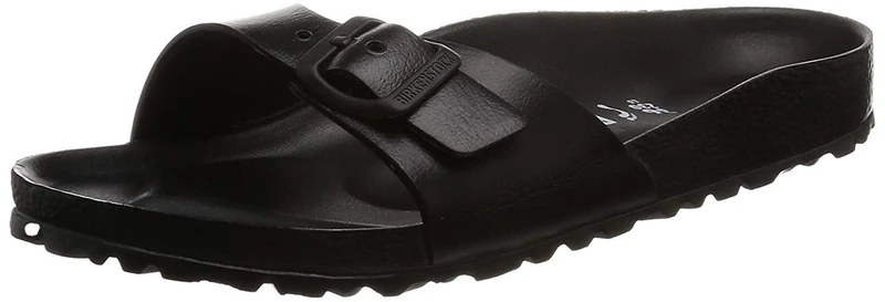 Unisex Adults Birkenstock Madrid EVA Single Strap Slider Open Toe Sandal - Black With A Narrow Insole (8 UK) (EU 41)