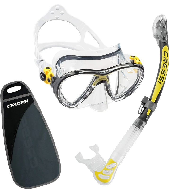 Cressi Big Eyes Evo & Alpha Dry, Premium Quality Professional Snorkelling for Adults Set - Made in Italy Quality since 1946, Clear - Yellow
