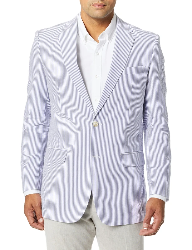 Palm Beach Men's Brock Seersucker Suit Separate Jacket Business Casual Blazer, Navy/White, 42