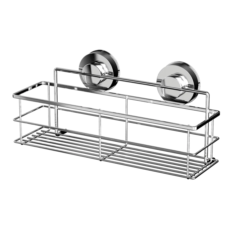 Blue Canyon Gecko Short Bottle Rack, Shower Caddy with Quick Lock Vacuum Suction Cup, No Drill and No Screws Required, Removable, Reusable and Repositionable, Stainless Steel