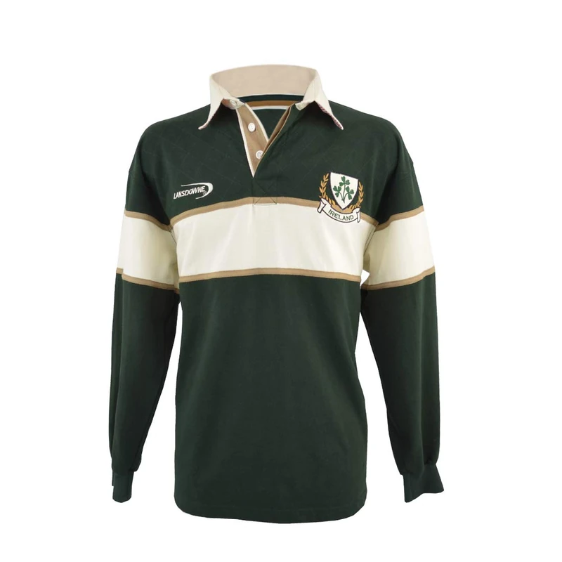 Lansdowne Mens Shamrock Long Sleeve Rugby Shirt, Green/White, XXL - Image 1