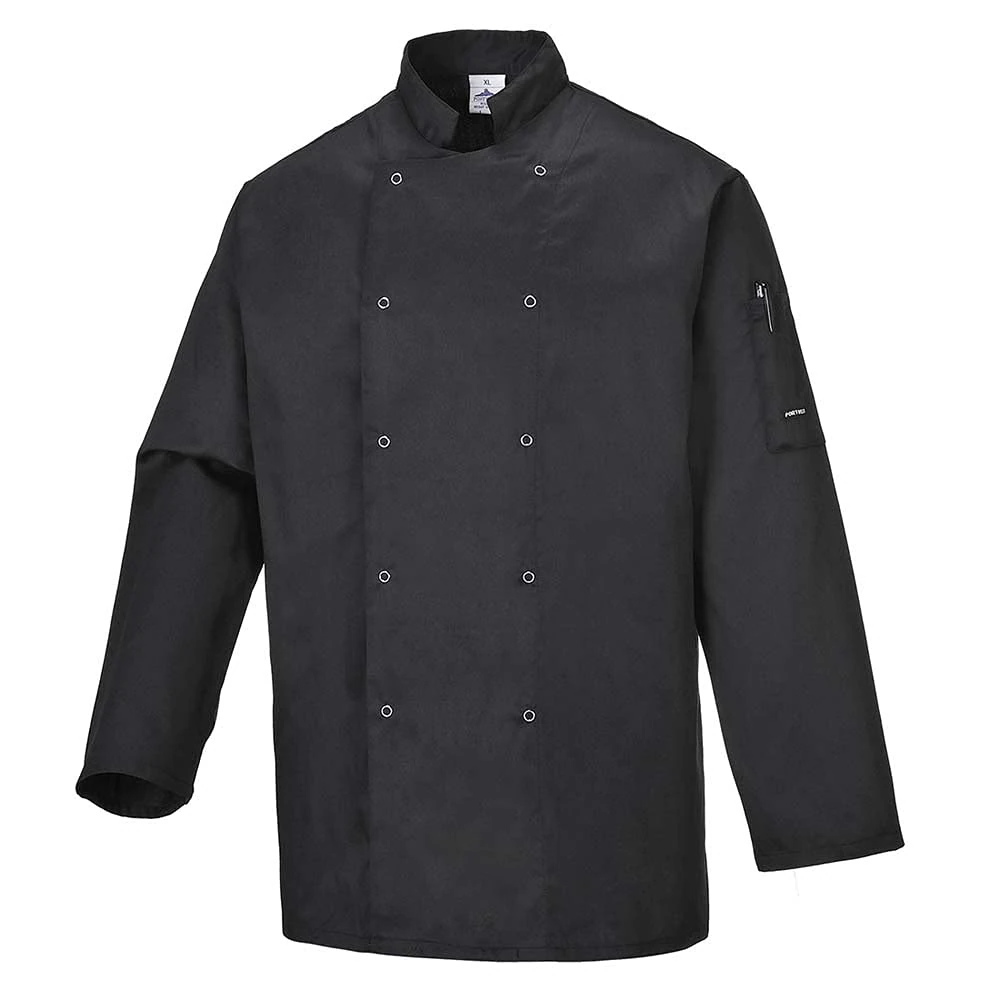 Portwest Suffolk Chefs Jacket L/S, Size: XS, Colour: Black, C833BKRXS