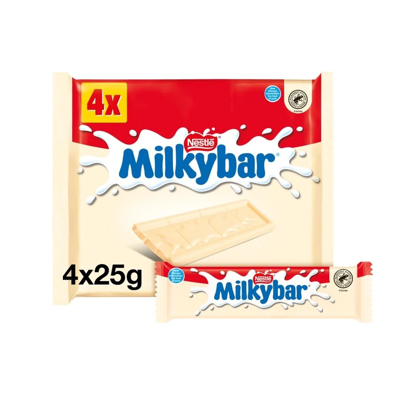 Milkybar White Chocolate Bar Multipack | 24 Packs of 4 x 25g Bars (Total 96 Bars) | Creamy White Chocolate Made with Real Milk