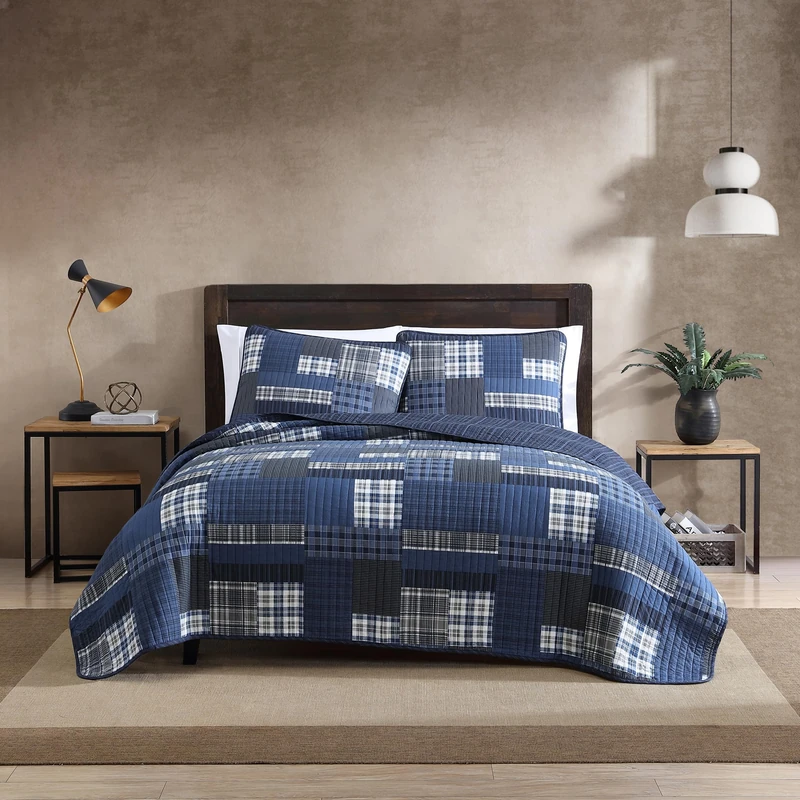 Eddie Bauer Home | Eastmont Collection | 100% Cotton Reversible & Light-Weight Quilt Bedspread With Matching Sham, 2-Piece Bedding Set, Pre-Washed For Extra ComfortTwinBlue