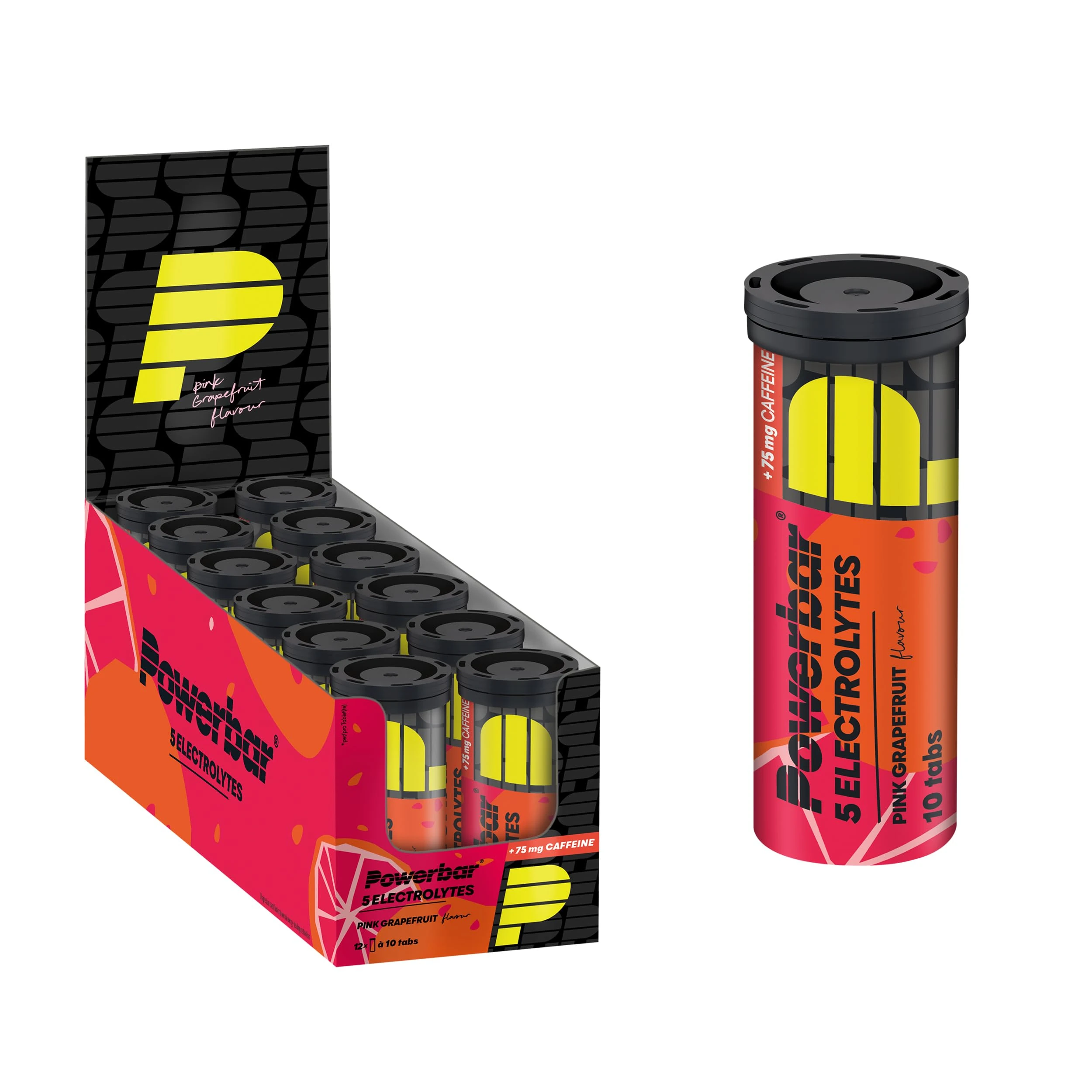 POWERBAR 5 Electrolytes Pink Grapefruit 12x10Tabs - Effervescent tabs providing the electrolytes + 75 mg caffeine