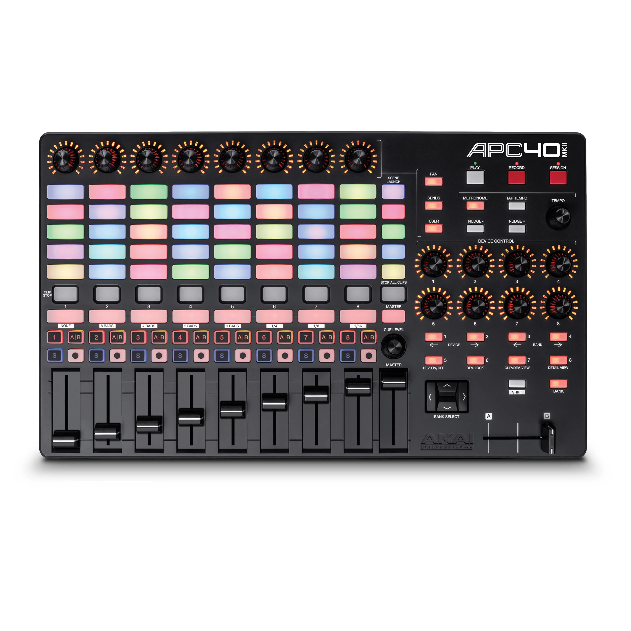 Akai Professional APC40 MKII - USB MIDI Controller for 1 to 1 Mapping with Ableton Live Lite with 5x8 Clip Launch Matrix, Knobs and Faders, Pro Software Suite Included