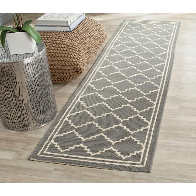 Safavieh Trellis Indoor/Outdoor Woven Runner Area Rug, Courtyard Collection, CY6889, in Grey / Beige, 69 X 244 cm for Garden, Patio or Any Outdoor Space