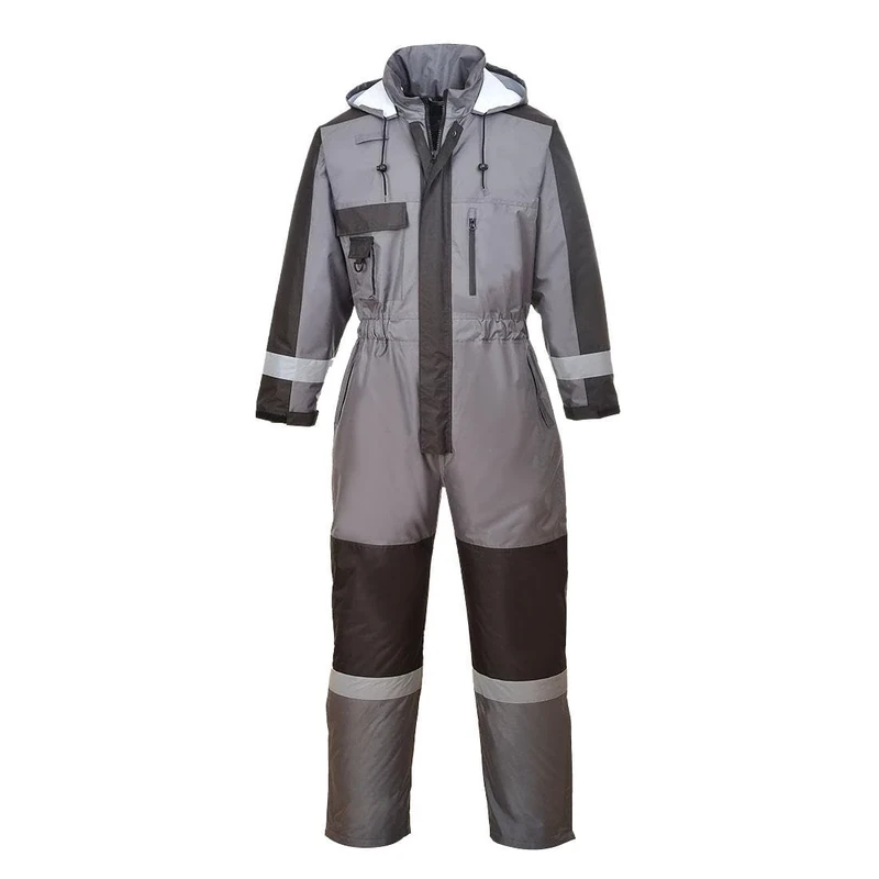 Portwest S585 Men's Hi Vis Winter Work Overalls Waterproof Protective Boiler Suit 300D Polyester Coveralls Durable Thermal Lined Workwear Rain Suit Grey, X-Large