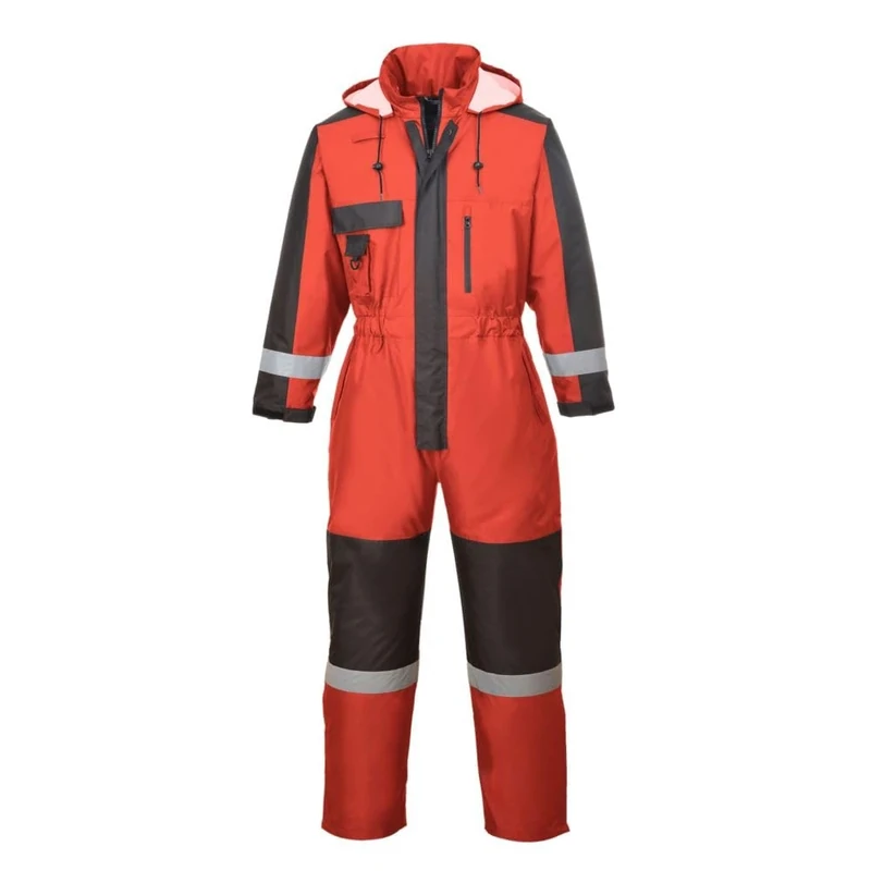 Portwest S585 Men's Hi Vis Winter Work Overalls Waterproof Protective Boiler Suit 300D Polyester Coveralls Durable Thermal Lined Workwear Rain Suit Red, Large