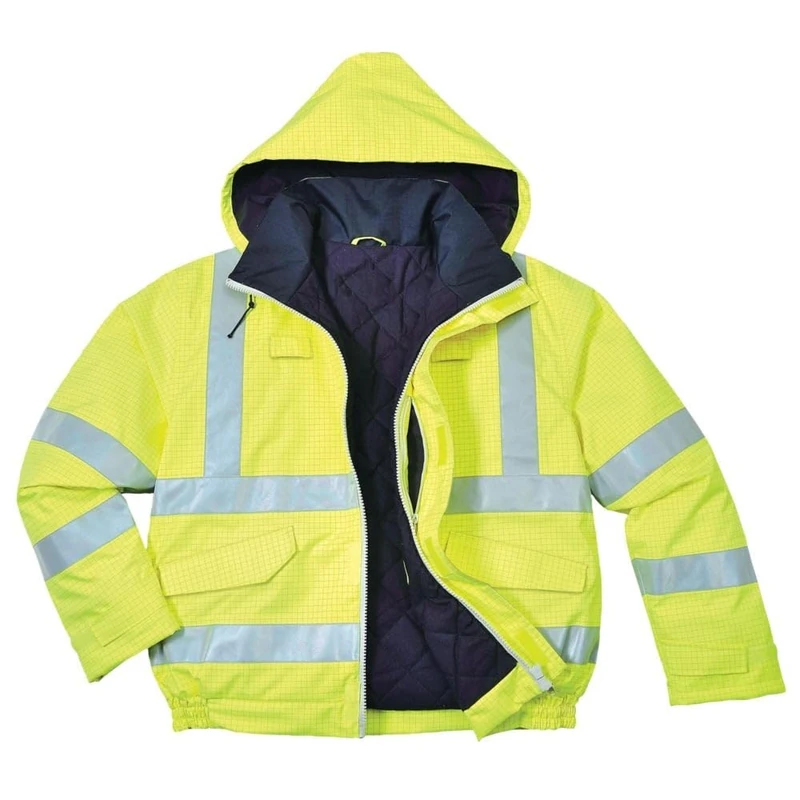 Portwest Bizflame Rain Hi-Vis Antistatic FR Bomber Jacket, Size: 4XL, Colour: Yellow, S773YER4XL