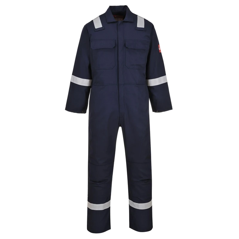 Portwest BIZ5 Bizweld FR Men's Coverall Flame Resistant Welding Overall Safety Gear 100% Cotton Reflective Tape Knee Pad Pockets Molten Metal Splash Protection, Navy Tall, 3XL